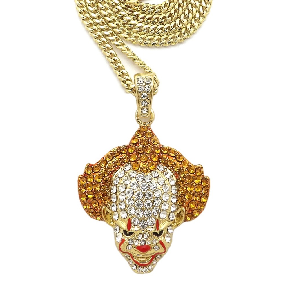 Iced out Mad Clown Pendant & 3mm 24" Cuban Chain